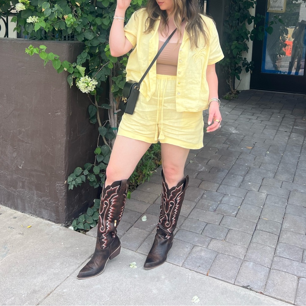 Yellow Linen Shorts
